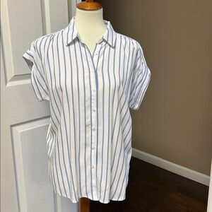 LOFT Blue and White Striped Shirt Size Medium